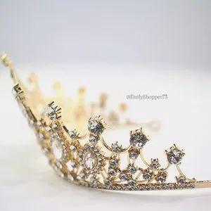 Women\'s Glass Rhinestone Gold Toned Filigree Tiara Crown Accessories | Womens Marquise Glass Rhinestone Gold Toned  main image 4